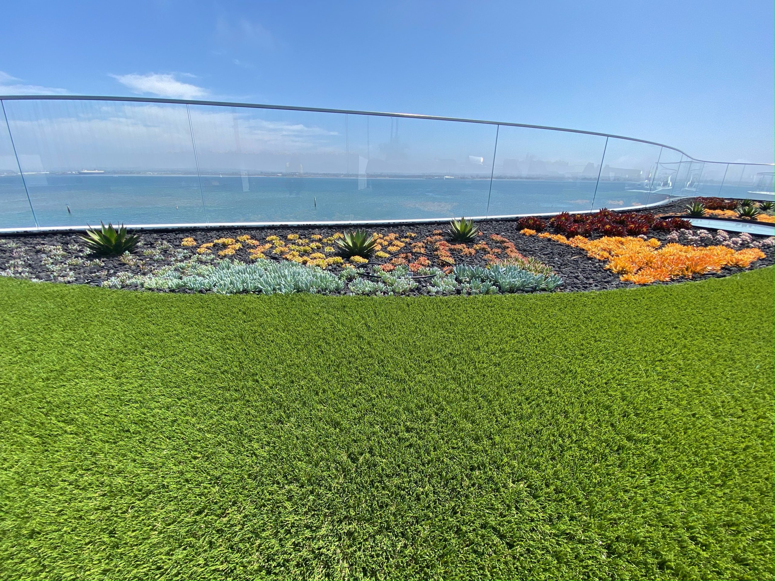 artificial grass installation near the ocean