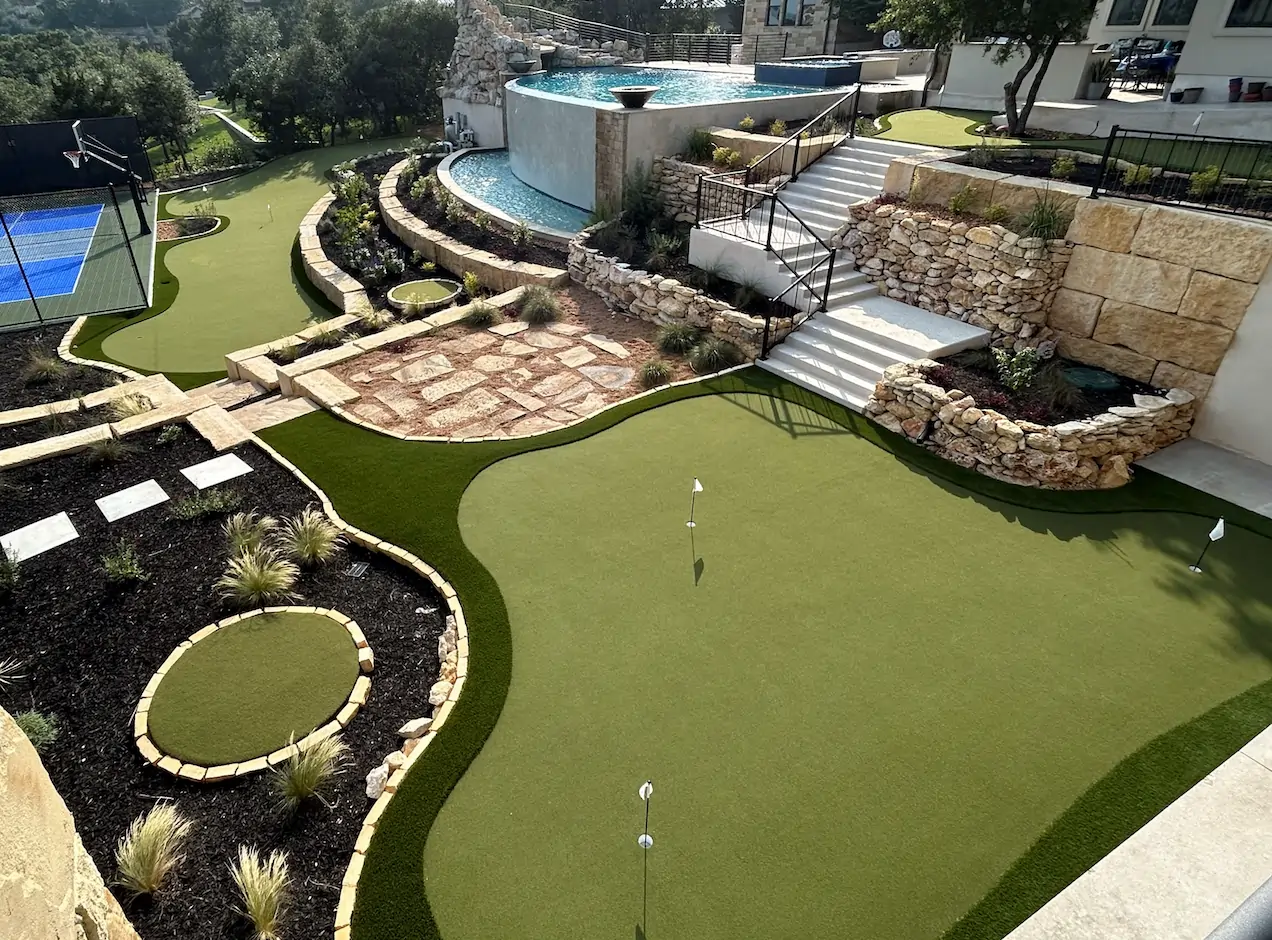 residential backyard putting green artificial grass lawn